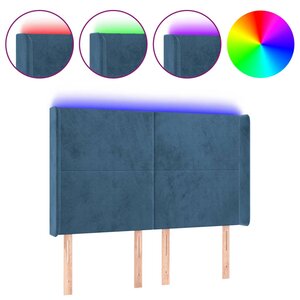 vidaXL Tête de lit à LED Bleu foncé 147x16x118/128 cm Velours