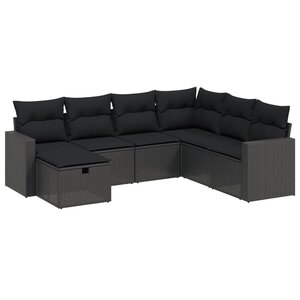 vidaXL Salon de jardin 7 Pièces avec coussins noir résine tressée