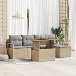 Set de canapé de jardin 6 pièces avec coussins beige poly rotin