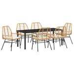vidaXL Ensemble de salle à manger de jardin 7 pièces avec coussins Marron Poly Rattan