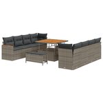 Canapé de jardin de 11 pièces vidaXL avec coussins en gris poly rattan acacia