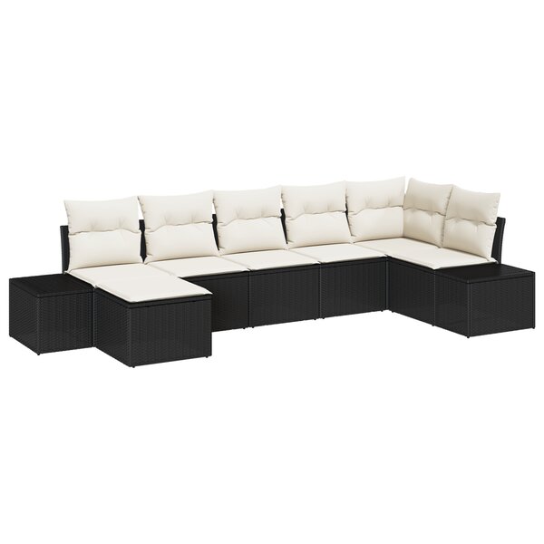 vidaXL Ensemble de canapé de jardin 7 pièces avec coussins Noir Poly Rattan