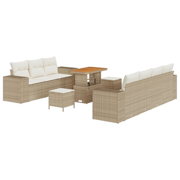 Ensemble de canapés de jardin vidaXL 10 pièces avec coussins Beige Poly Rotin Acacia