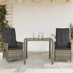 vidaXL Ensemble de bistro 3 Pièces avec coussins gris résine tressée