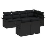 Ensemble de Canapé 7 pièces avec Coussins Noir Rattan Synthétique