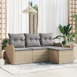 Ensemble de Canapé de Jardin 4 Pièces avec Coussins Beige Rattan PE