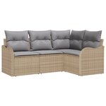 Ensemble de Canapé de Jardin de 4 Pièces avec Coussins en Rotin Poly Beige