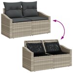 Canapé de jardin 2 places avec rangement et coussins gris en poly rattan