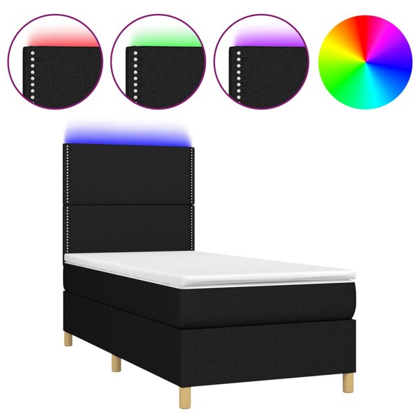 vidaXL Sommier à lattes de lit et matelas et LED Noir 100x200 cm Tissu