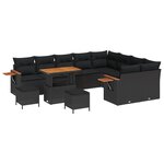 Ensemble de canapés de jardin de 12 pièces avec coussins Noir Rotin Synthétique Acacia