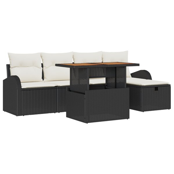 Ensemble de Canapé de Jardin 6 Pièces avec Coussins Noir Rattan Poly