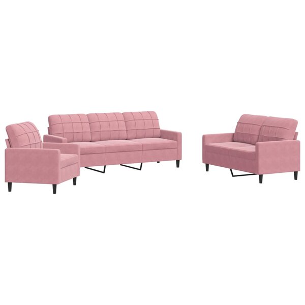 vidaXL Ensemble de canapés 3 Pièces avec coussins Rose Velours