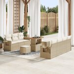 Ensemble de Canapé de Jardin de 10 Pièces avec Coussins Beige Poly Rattan Acacia