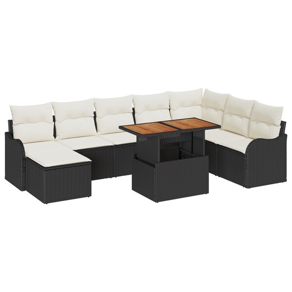 Ensemble de Canapés de Jardin de 9 Pièces avec Coussins Rattan Poly Noir