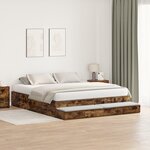 vidaXL Cadre de lit de rangement chêne fumé 200x200 cm