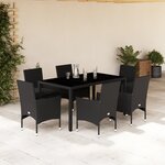 vidaXL Ensemble à manger de jardin et coussins 7 Pièces noir rotin acacia