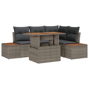 Ensemble de Canapé de Jardin vidaXL de 5 Pièces avec Coussins en Rotin Polygris