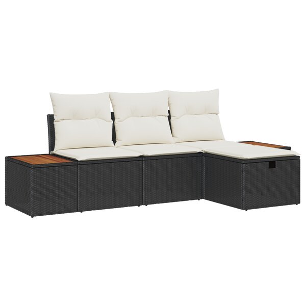 Ensemble de 4 Pièces de Canapé de Jardin avec Coussins Noir en Rattan Poly