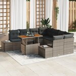 vidaXL Ensemble de canapé de jardin 9 pièces avec coussins gris en rotin poly