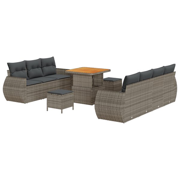 vidaXL Ensemble de Canapés de Jardin 10 Pièces avec Coussins - Poly Rattan Gris et Acacia
