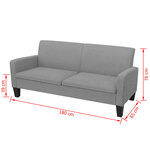 vidaXL Canapé à 3 places 180 x 65 x 76 cm Gris clair