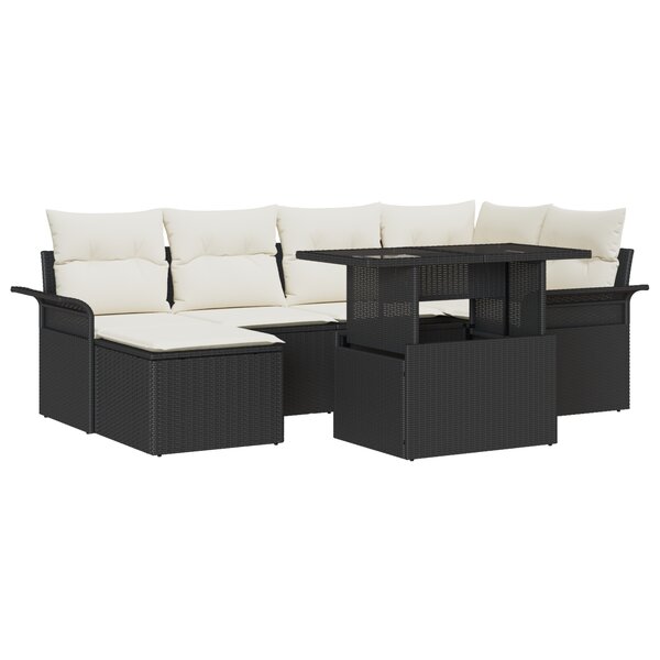vidaXL Ensemble de Canapés de Jardin 7 Pièces avec Coussin Noir Poly Rattan