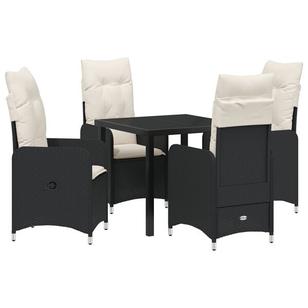 vidaXL Set de salle à manger de jardin 5 pièces avec coussins Noir Rotin Poly