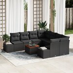 vidaXL Ensemble de Canapés de Jardin de 9 Pièces avec Coussins Noir Poly Rattan Acacia