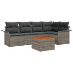 vidaXL Ensemble de Canapé de Jardin 6 Pièces avec Coussins Gris Poly Rotin Acacia