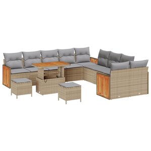 Set de Canapé de Jardin vidaXL 13 Pièces avec Coussins Beige Rattan Poly Acacia