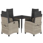 vidaXL Ensemble à manger de jardin et coussins 5 Pièces gris clair rotin