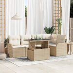 vidaXL Ensemble de Canapés de Jardin de 6 Pièces avec Coussins Beige Rattan Poly