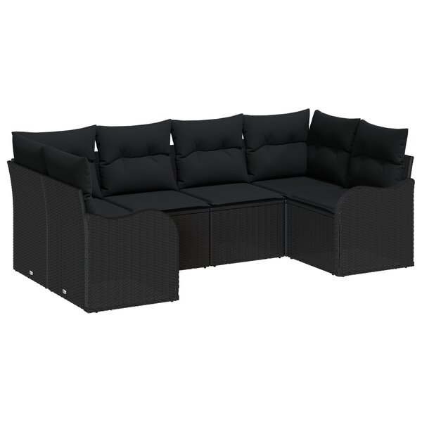 Ensemble canapé jardin vidaXL 6 pièces avec coussins noir poly rattan