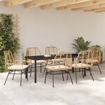 vidaXL Ensemble de salle à manger de jardin 7 pièces avec coussins Marron Poly Rattan