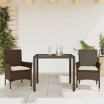 vidaXL Ensemble à manger de jardin et coussins 3Pièces marron rotin verre