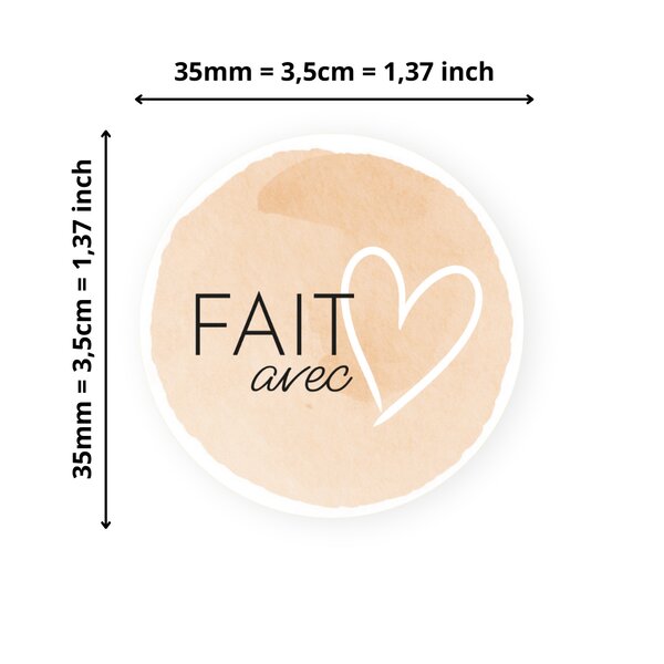 500 Etiquettes Fait avec amour Rondes Autocollantes en rouleau - Ø 35 mm  - Fait avec amour - 1 rouleau de 500 Stickers pour entrepreneurs  smallbusiness  DIY  scrapbooking.