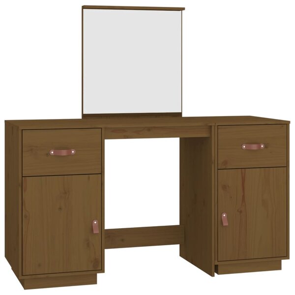 vidaXL Ensemble de coiffeuse et miroir Marron miel Bois de pin solide