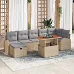 vidaXL Set de Canapé de Jardin 8 Pièces avec Coussins Beige Rotin Poly