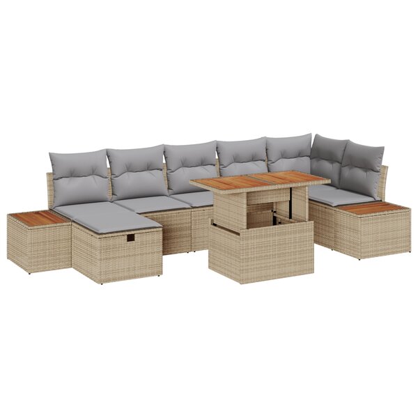 Ensemble de Canapés de Jardin 8 pièces avec Coussins Beige en Poly Rattan Acacia