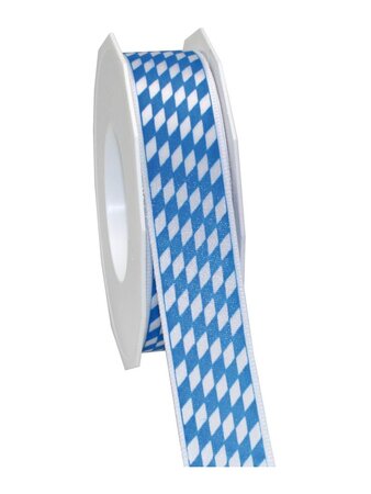 Ruban satiné bavaria 20-m-rouleau 25 mm blanc/bleu