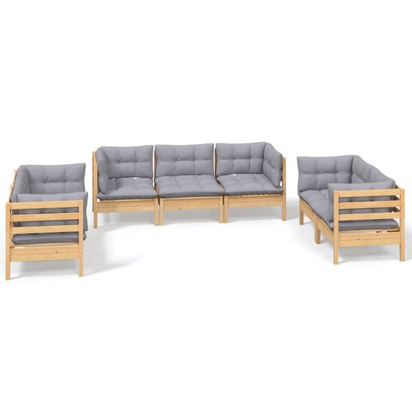 vidaXL Salon de jardin 7 Pièces avec coussins gris bois de pin massif