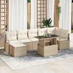 Ensemble de canapé jardin 8 pièces avec coussins Beige Poly Rattan