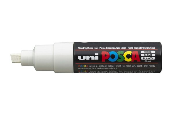 Marqueur pointe large biseautée posca pc8k 8mm blanc x 6 posca
