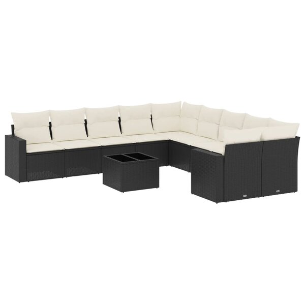 vidaXL Salon de jardin 11 Pièces avec coussins noir résine tressée