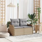Canapé de jardin 2 places vidaXL avec coussins Beige en poly rotin
