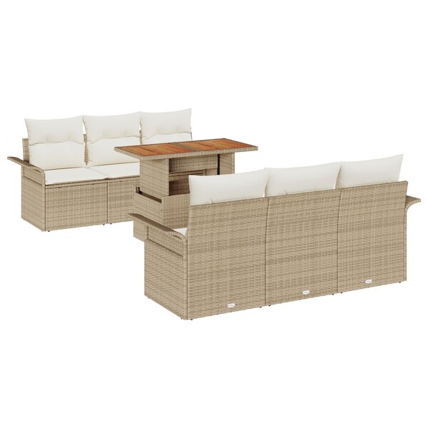 vidaXL Ensemble de Canapé de Jardin 7 Pièces avec Coussins Beige Rattan Poly