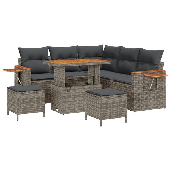 Ensemble de canapé de jardin 8 pièces avec coussins Gris Poly Rotin