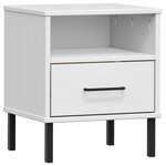 vidaXL Table de chevet avec pieds en métal Blanc Bois pin massif OSLO