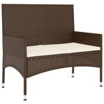 vidaXL Banc de jardin à 2 places avec coussins Marron Résine tressée