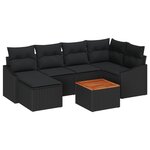 vidaXL Ensemble de canapé de jardin 7 pièces avec coussins noir en poly rattan acacia
